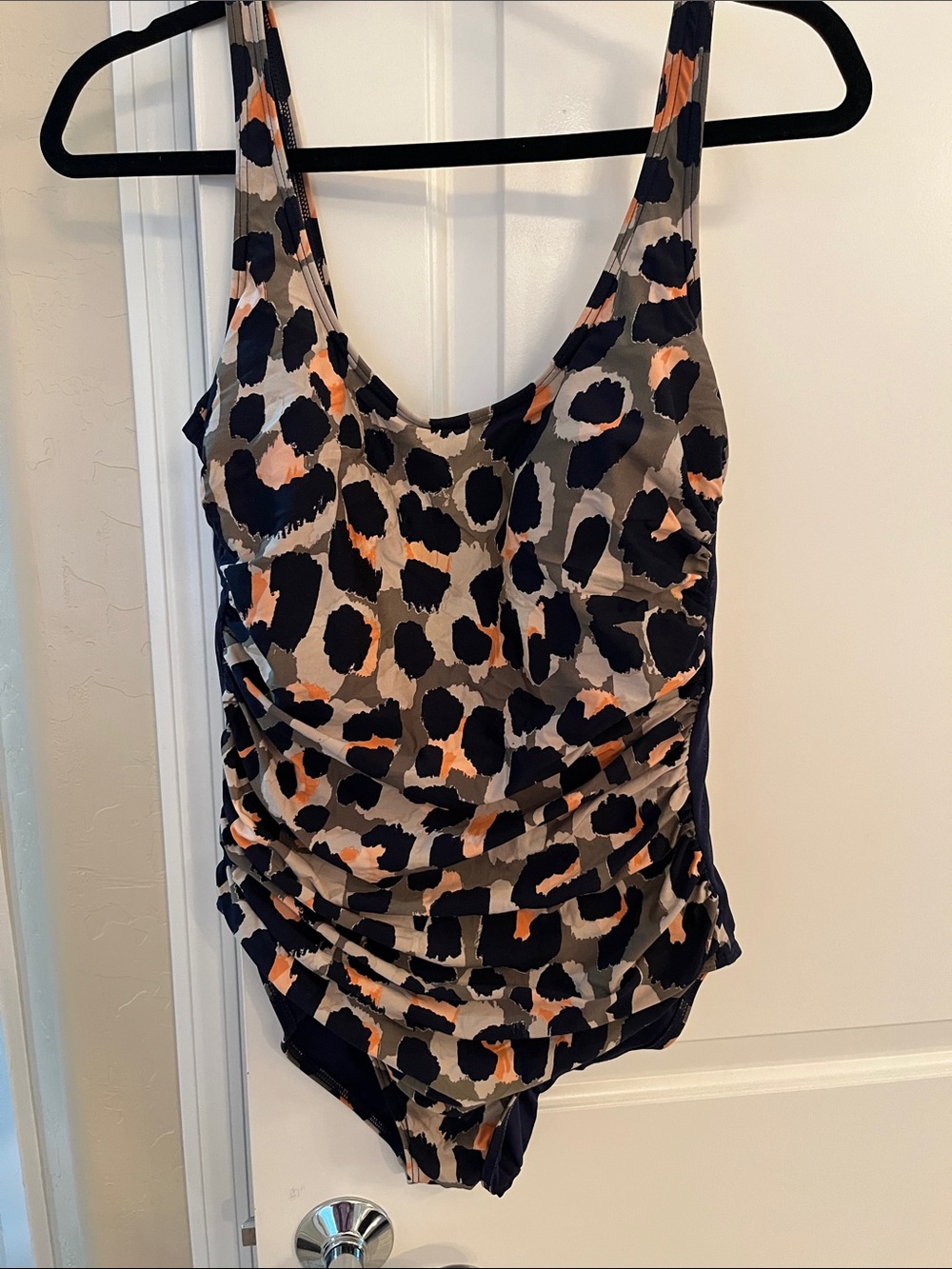 DKNY Leopard-Print One-Piece Swimsuit in Navy, Tan & Peach